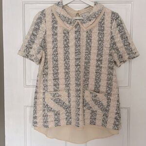 Anthropologie pull over top - lightweight tweed style. Chanel vibes.